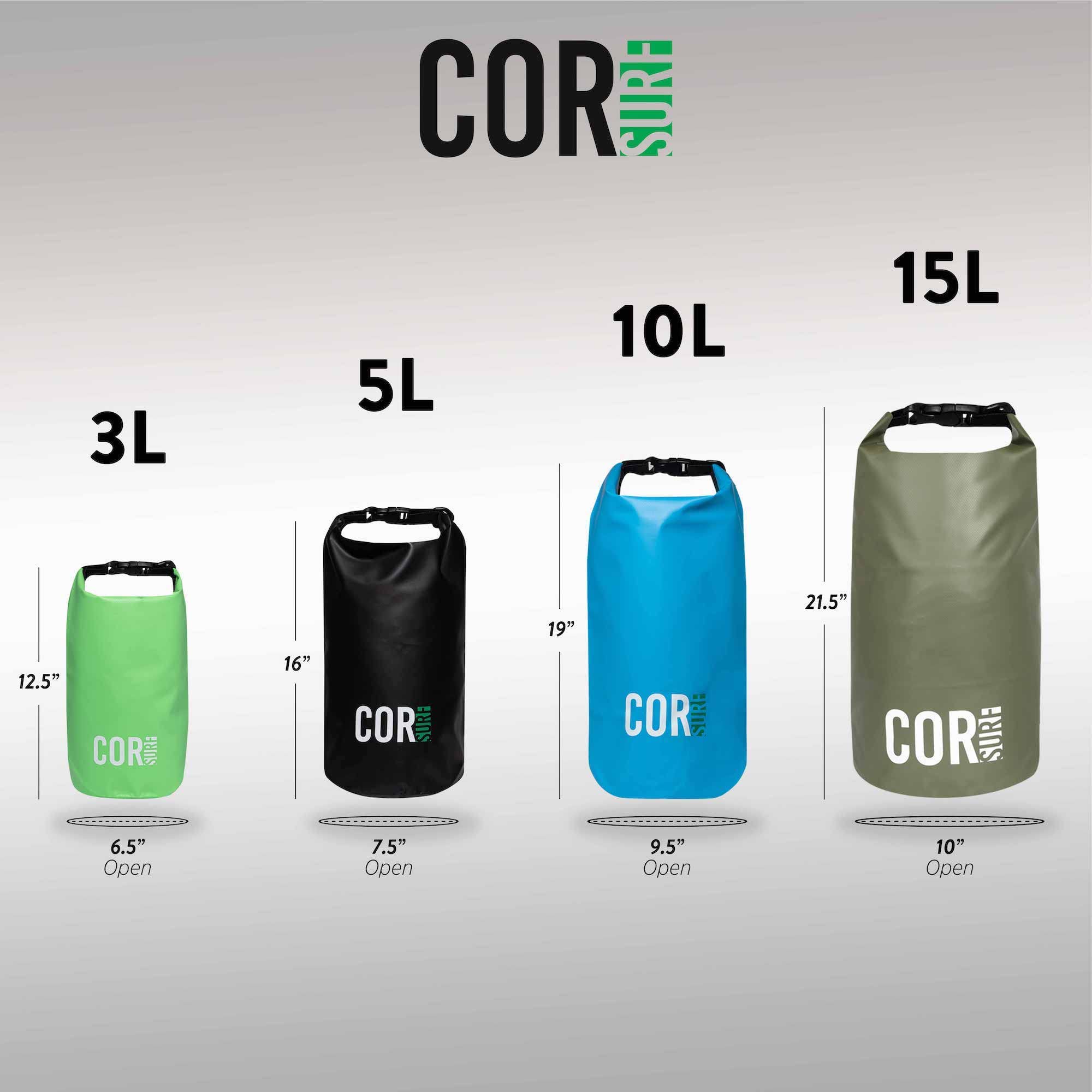 COR Surf Waterproof Dry Bag Set | 3L, 5L, 10L Floating Tarpaulin Sacks