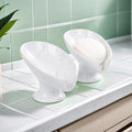 Umlaca Ceramic Soap Dish – Self Draining Leaf Shape Marbled Set of 2