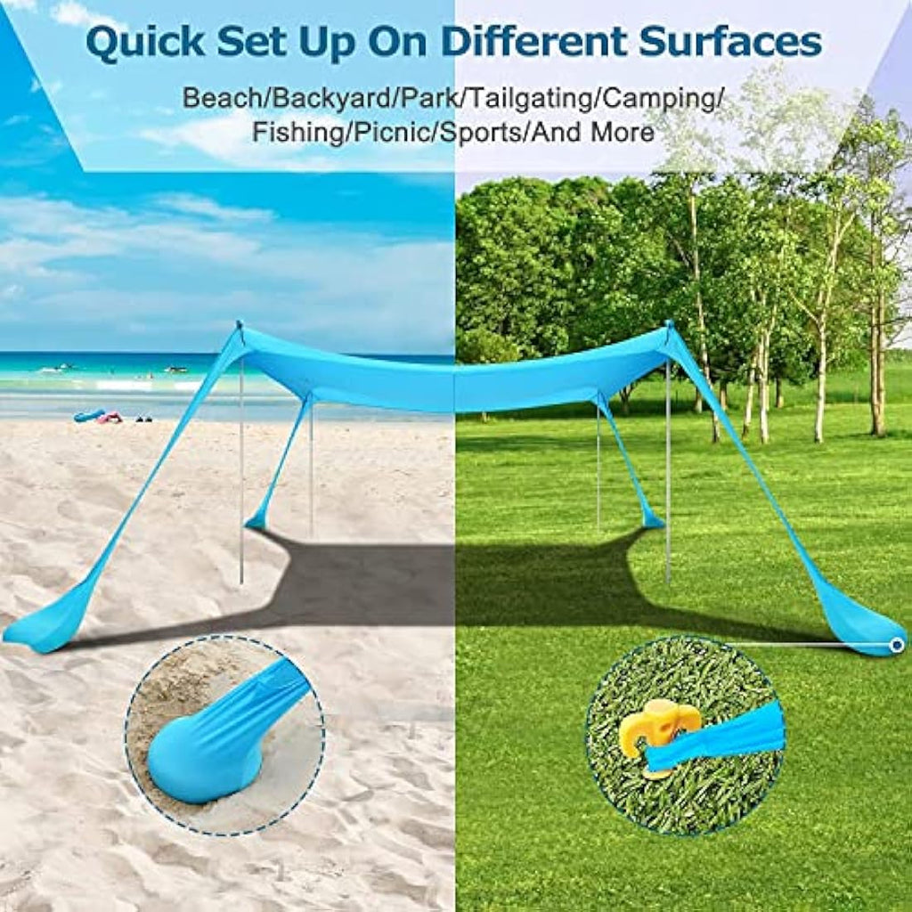 COMMOUDS Beach Tent Sun Shelter | UPF50+ Portable Canopy with 4 Poles