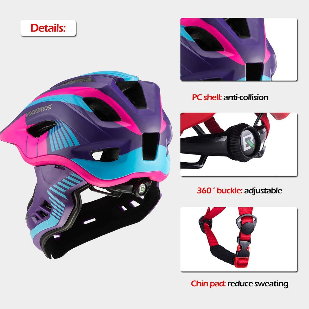 ROCKBROS Kids Full Face Bike Helmet | 2-in-1 Detachable MTB Safety Gear