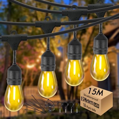15M Outdoor Festoon Lights | Shatterproof IP65 Garden String
