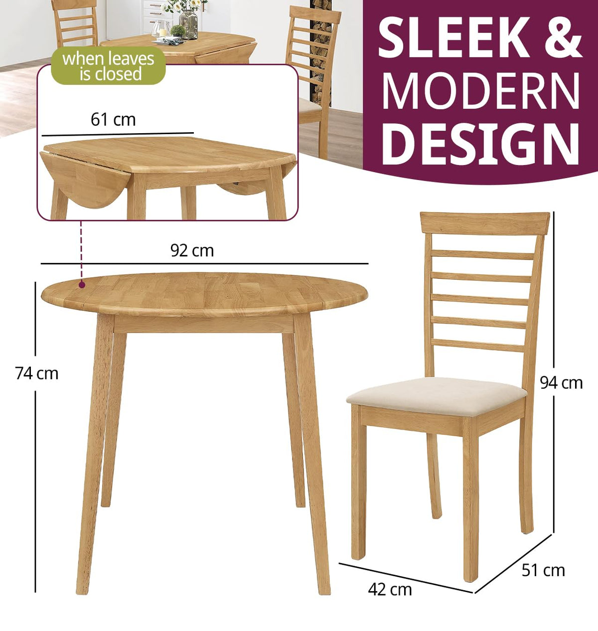 Hallowood Furniture Ledbury Small Drop Leaf Dining Table and Chairs Set 2 - image 3