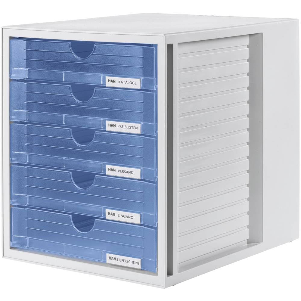 HAN 1450-64, Drawer set System box, Innovative, attractive design with 5 closed drawers, light-grey / translucent blue