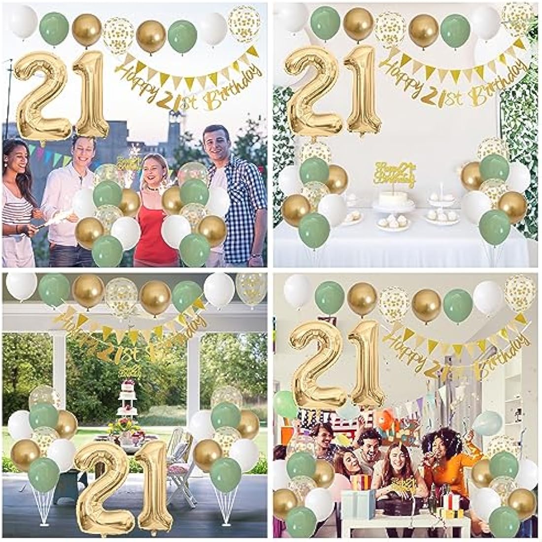 21st Birthday Decorations - Sage Green & Gold Party Supplies Kit