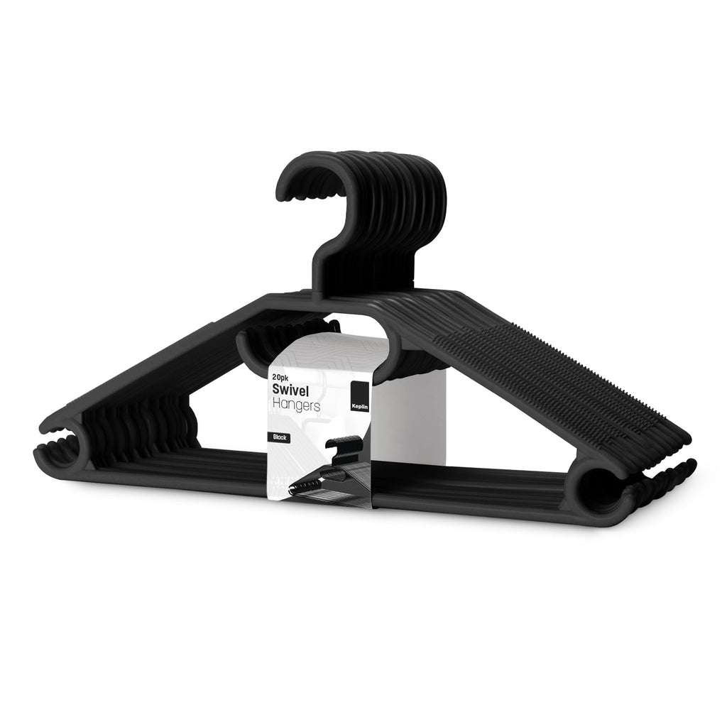 KEPLIN Space Saving Black Plastic Coat Hangers - 20 Pack | Heavy Duty Swivel Hook Hangers for Clothes, Coats, Dress, Shirt, Jacket, Trouser - image 1