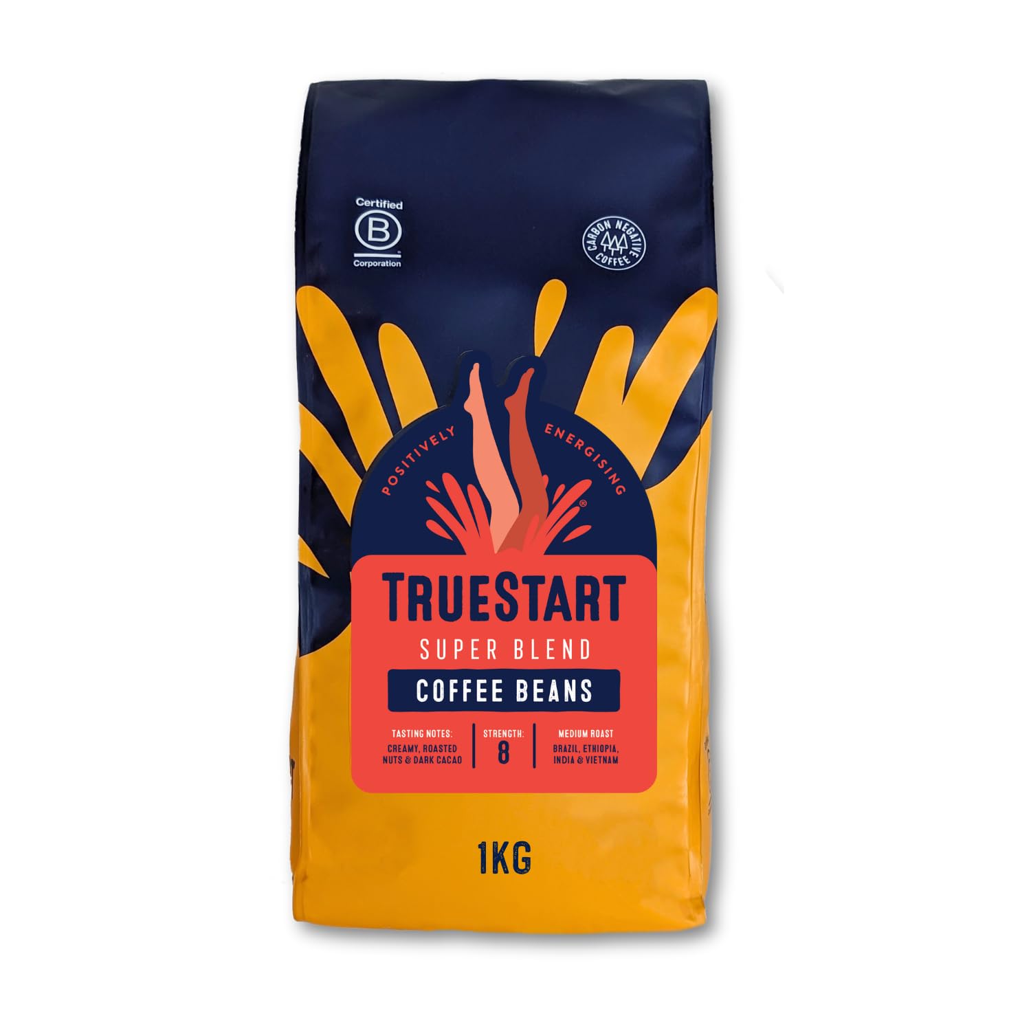 TrueStart Super Blend Strong Coffee Beans - 1kg Mycotoxin-Free Medium Roast