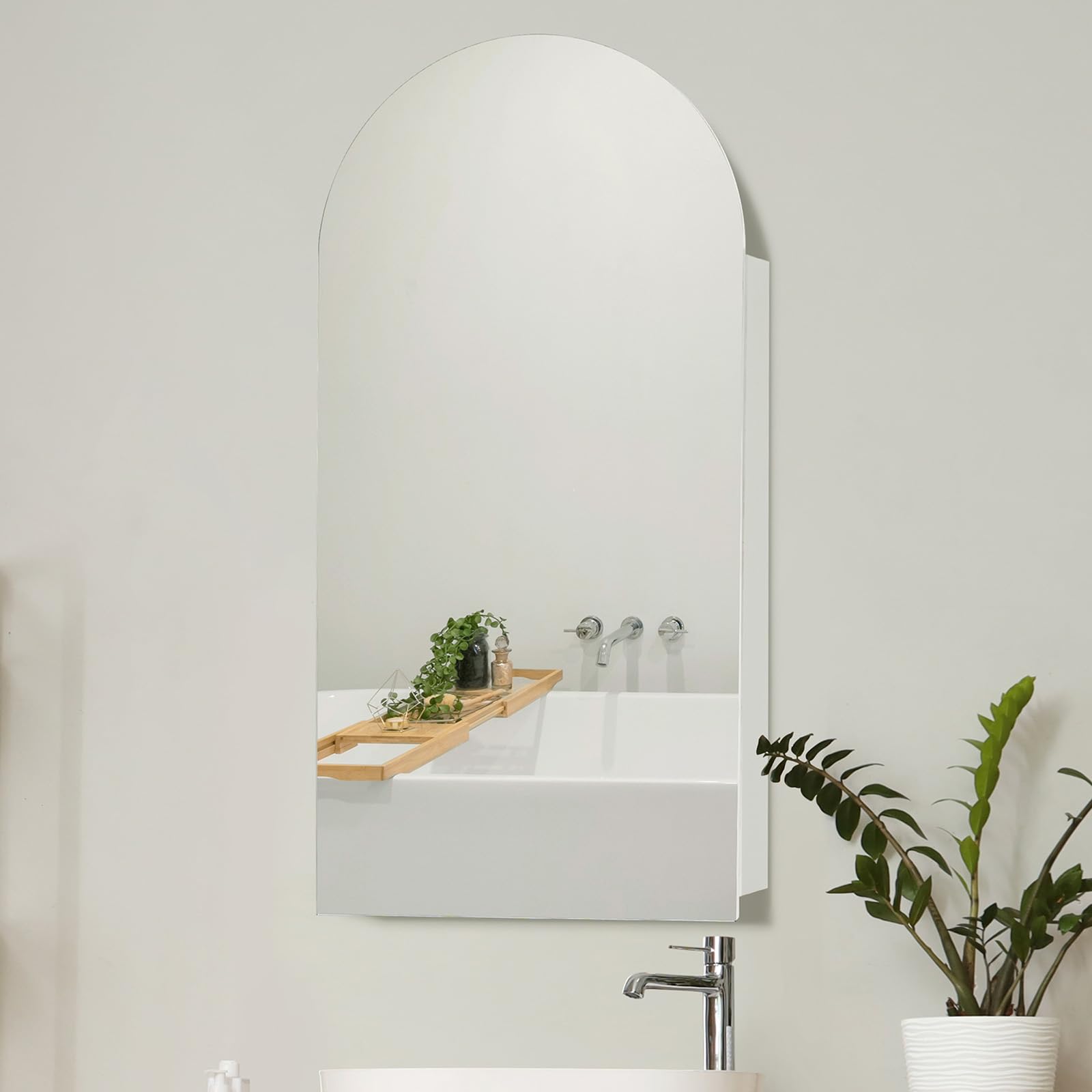 Ymahizax Arched Bathroom Mirror Cabinet – Wooden Wall Mounted Storage