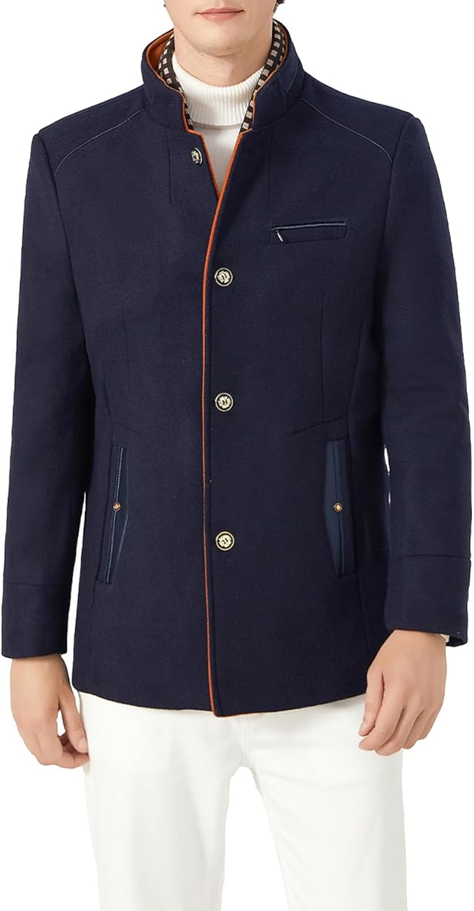 Biutimarden Men's Navy Blue Wool Winter Coat with Scarf | Size M