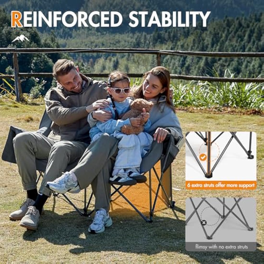 Portal Double Padded Folding Camping Sofa – Heavy Duty 272kg Loveseat