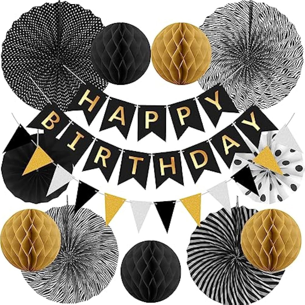 Wonsta Black and Gold Birthday Decorations - Reusable Party Kit