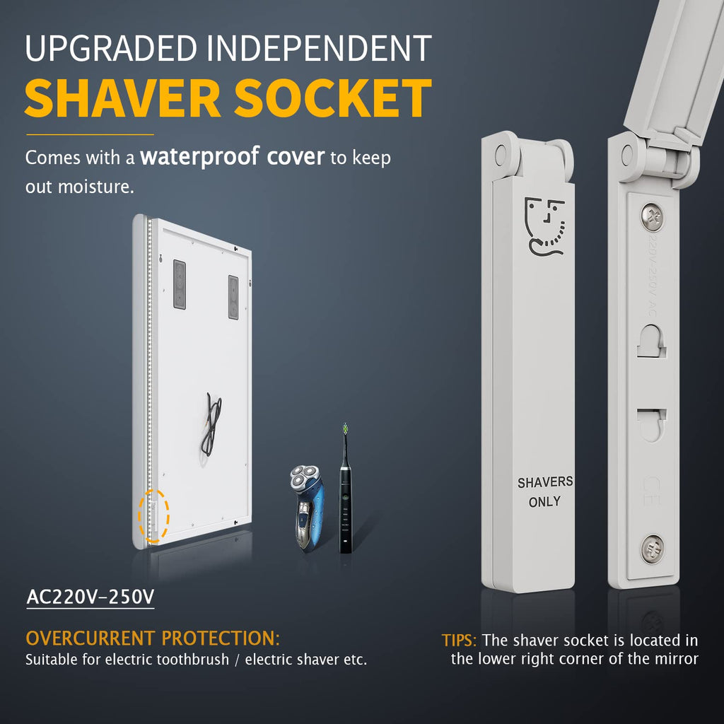 LED Bathroom Mirror with Shaver Socket & Demister Pad