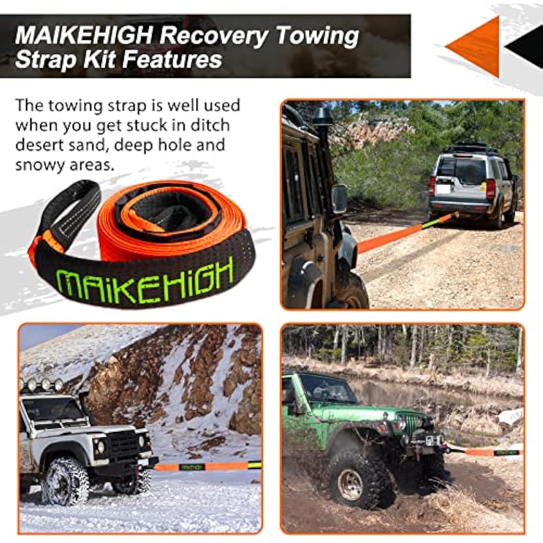 MAIKEHIGH 10 Ton Off-Road Recovery Tow Strap – 5M Heavy Duty Rope Kit