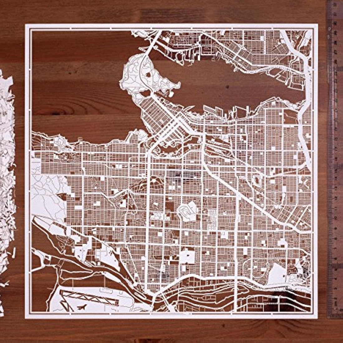 Vancouver Paper Cut Map - 30x30 cm White Laser Cut Wall Art