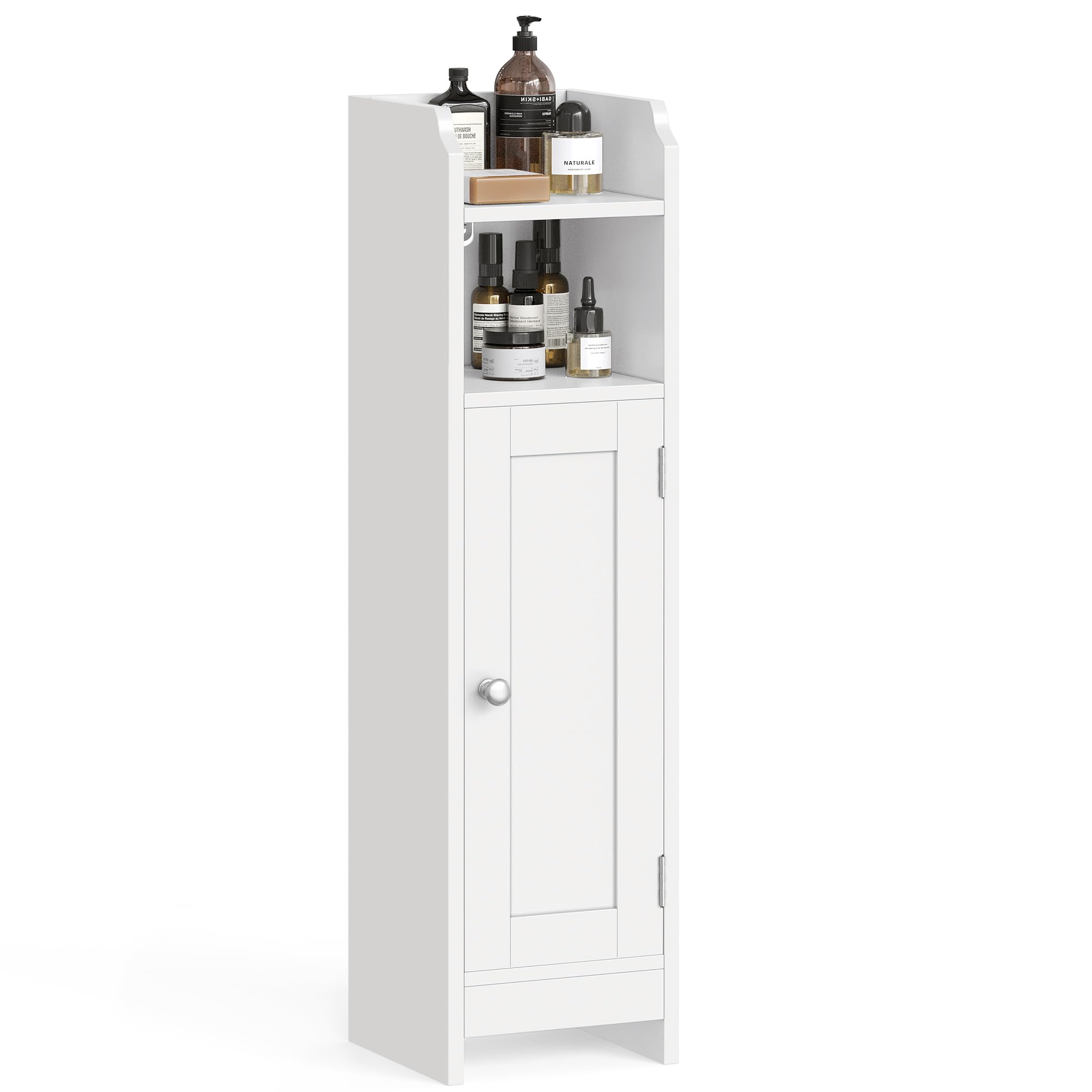 VASAGLE Slim Bathroom Floor Storage Cabinet | Narrow White Unit with Shelves