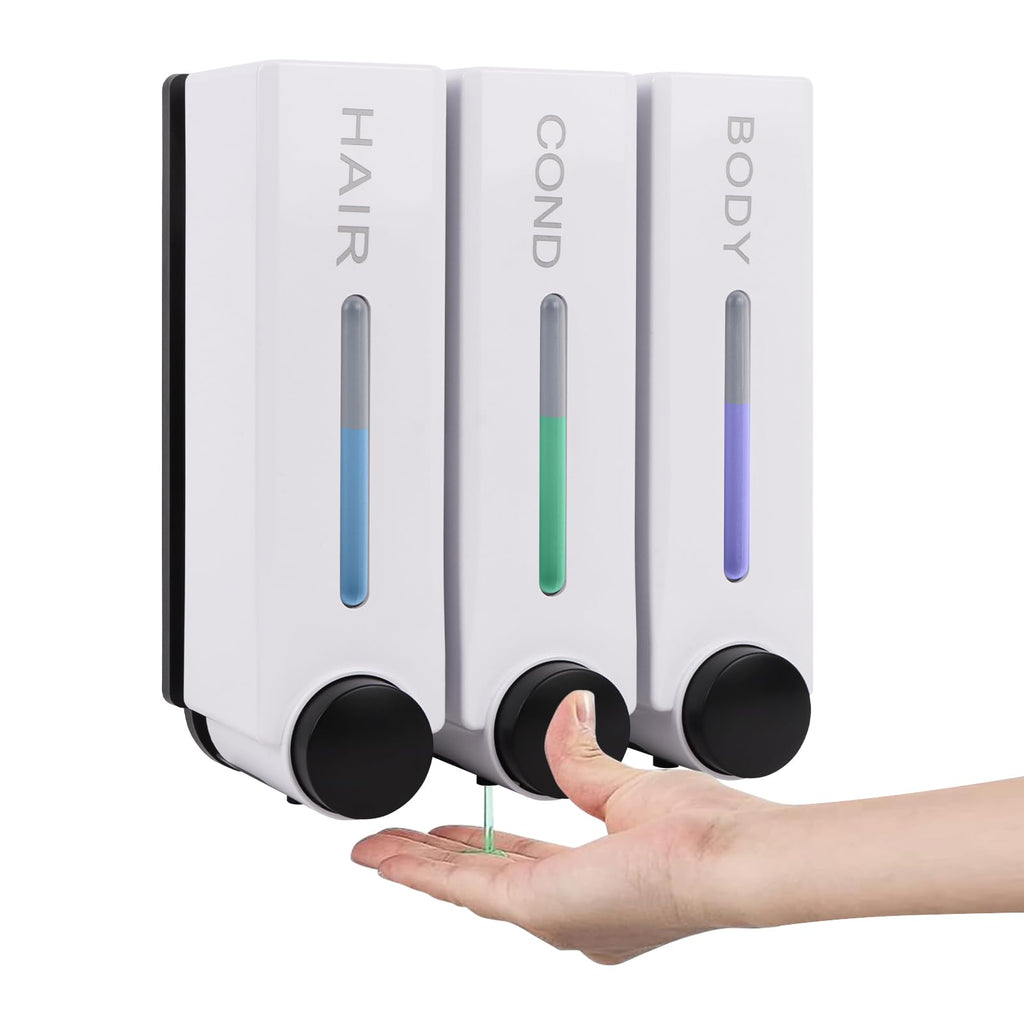 Shower Soap Dispenser No Drilling Wall Mounted Three Head White Shampoo Conditioner Body Wash Dispenser for Home Hotel Restauran - image 1