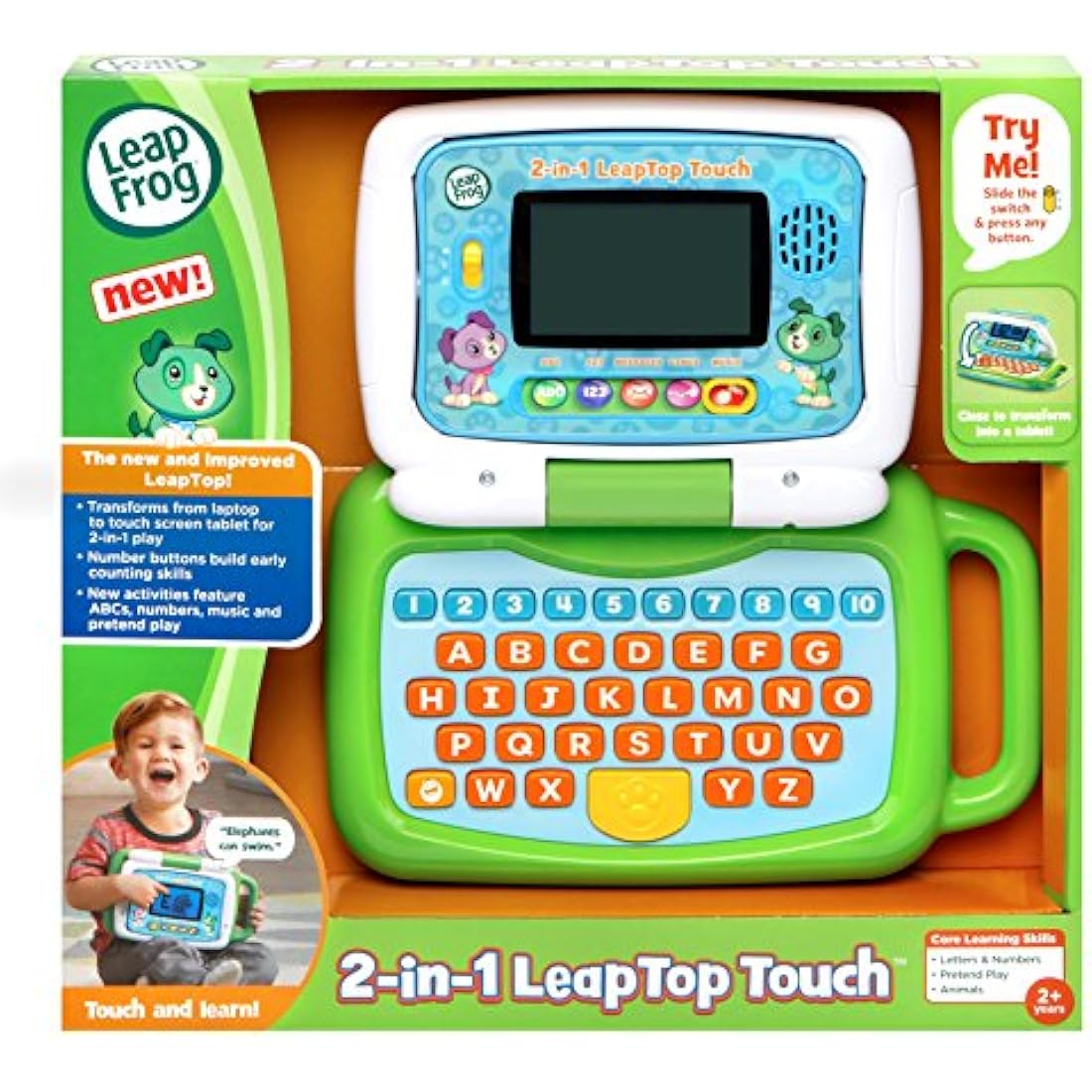 LeapFrog 2-in-1 LeapTop Touch – Kids Learning Laptop & Tablet, Green