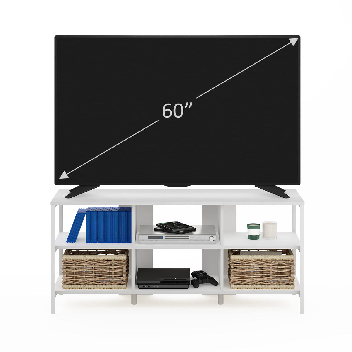 Furinno Camnus Modern Living TV Stand for TVs up to 60 Inch, Solid White/White - image 4
