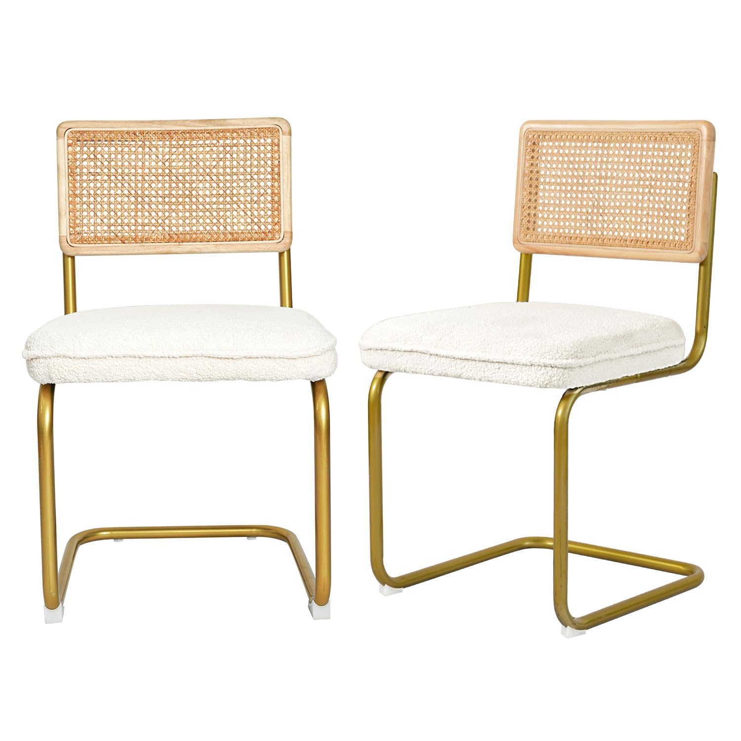 CangLong Fleece Dining Chairs Set of 2 | Rattan Back & Gold Legs