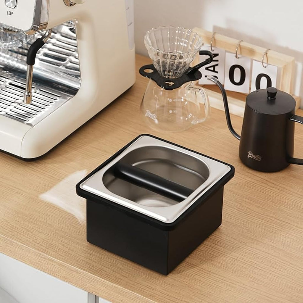 Stainless Steel Espresso Knock Box with Silicone Bar