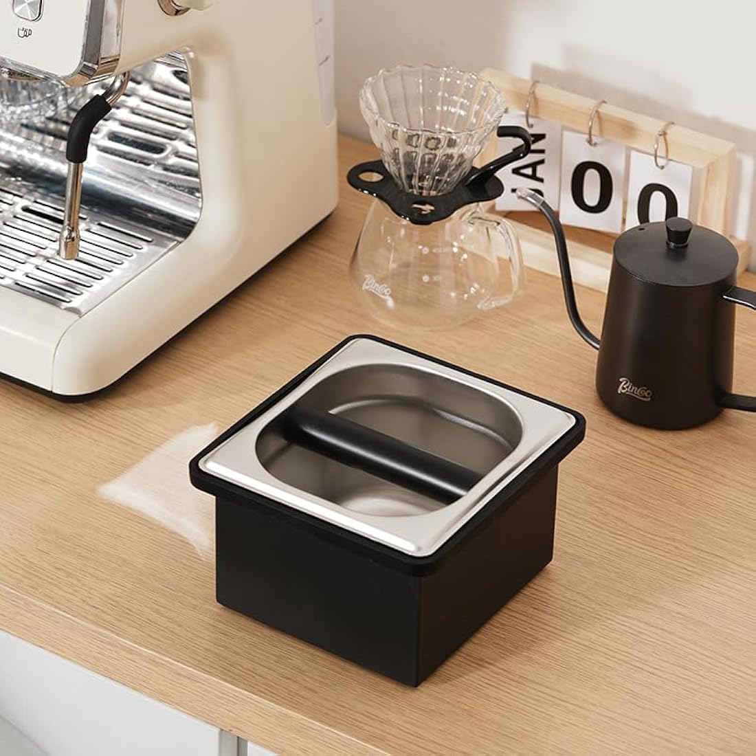Stainless Steel Espresso Knock Box with Silicone Bar