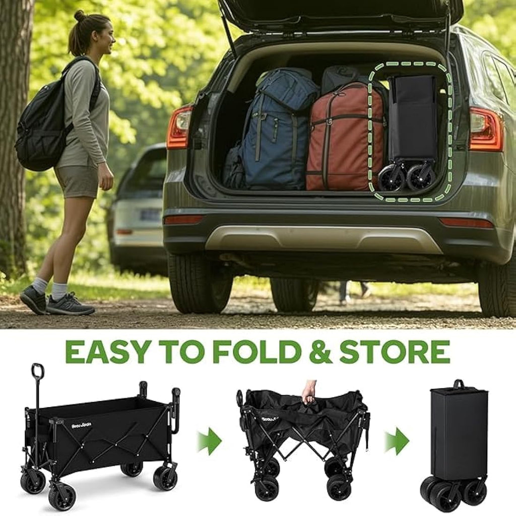 BEAU JARDIN Heavy Duty Folding Wagon | 500lbs All-Terrain Beach Cart