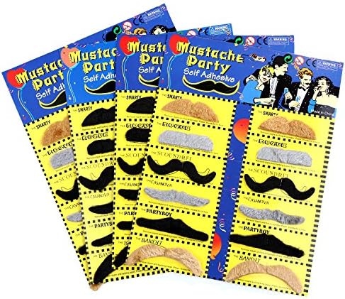 48 Pack Self Adhesive Fake Moustache Set for Costumes