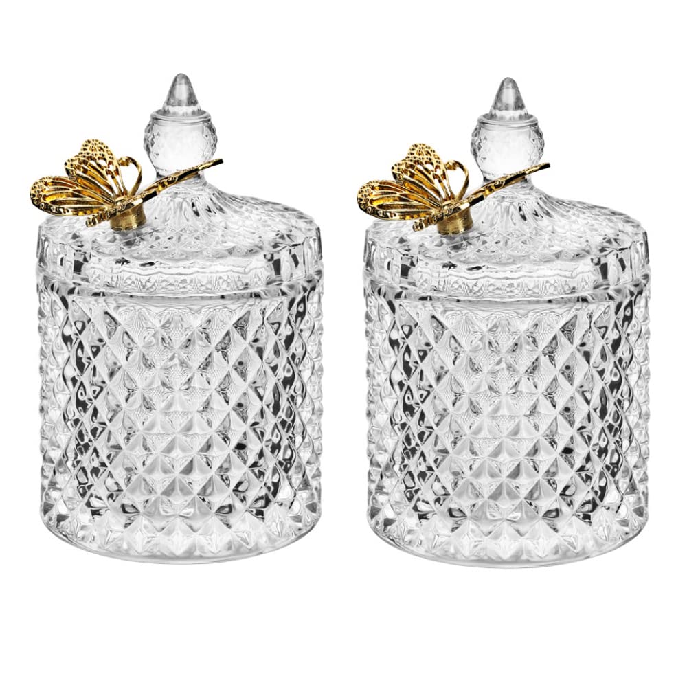 Ezebesta Glass Bathroom Canisters | 2PC Butterfly Lid Qtip Holder Set