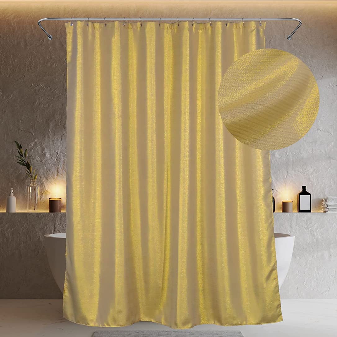 Popkozzi Gold Shower Curtain | Metallic Glitter Fabric | 72x72 Waterproof