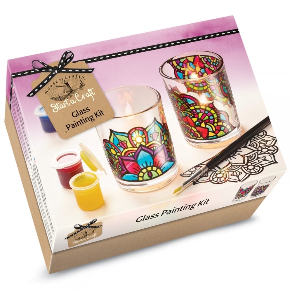 House of Crafts Glass Painting Kit – DIY Stained Glass Candle Set