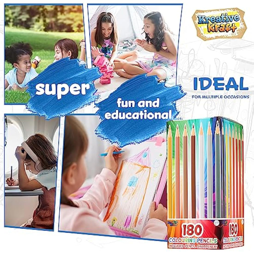 KreativeKraft Coloured Pencils Set of 180 – Art Supplies with Sharpener