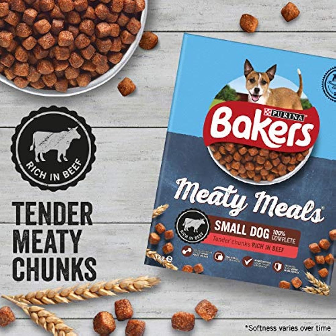 Bakers Meaty Meals Beef Dry Dog Food for Small Adults - 1kg (Pack of 4)