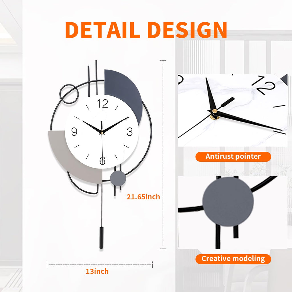 SIN&MI Modern Silent Wall Clock – Large Decorative Pendulum Clock, 16x26.5"
