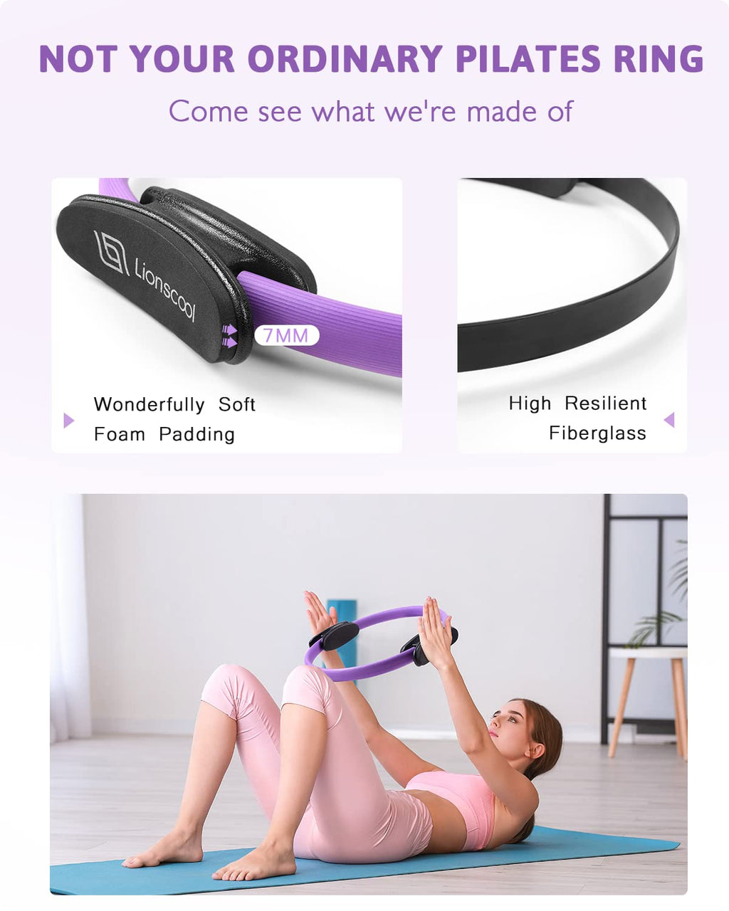 LIONSCOOL Pilates Ring Set - 14 Inch Magic Circle with Resistance Bands