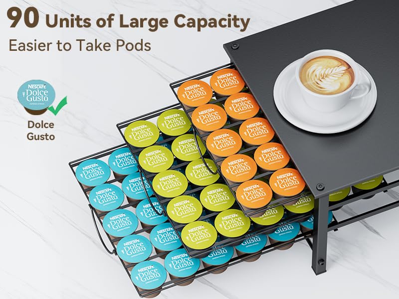 Jolof Store Dolce Gusto Coffee Pod Holder – 90 Capsule 3-Tier Metal Drawer
