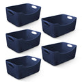 KEPLIN 5 Pack Plastic Storage Baskets with Handles, BPA-Free Dishwasher Safe Organiser Boxes for Kitchen, Bathroom, Pantry, Shelves & Drawers