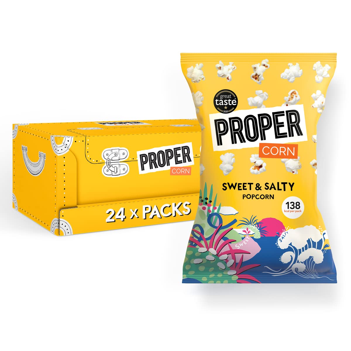PROPER Sweet & Salty Wholegrain Popcorn – 24 x 30g Snack Packs