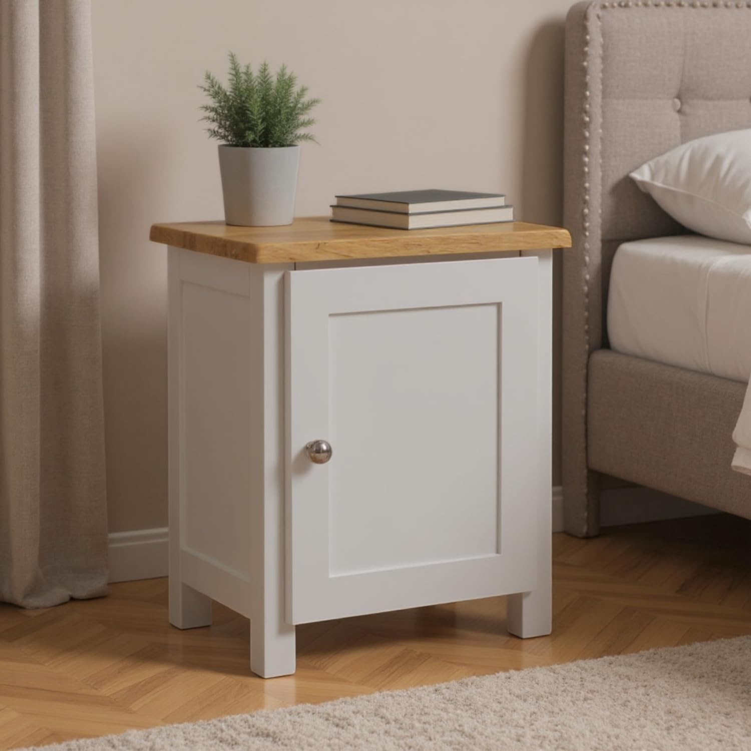 Jolof Store Oak Top Bedside Cabinet – Fully Assembled Cashmere Grey