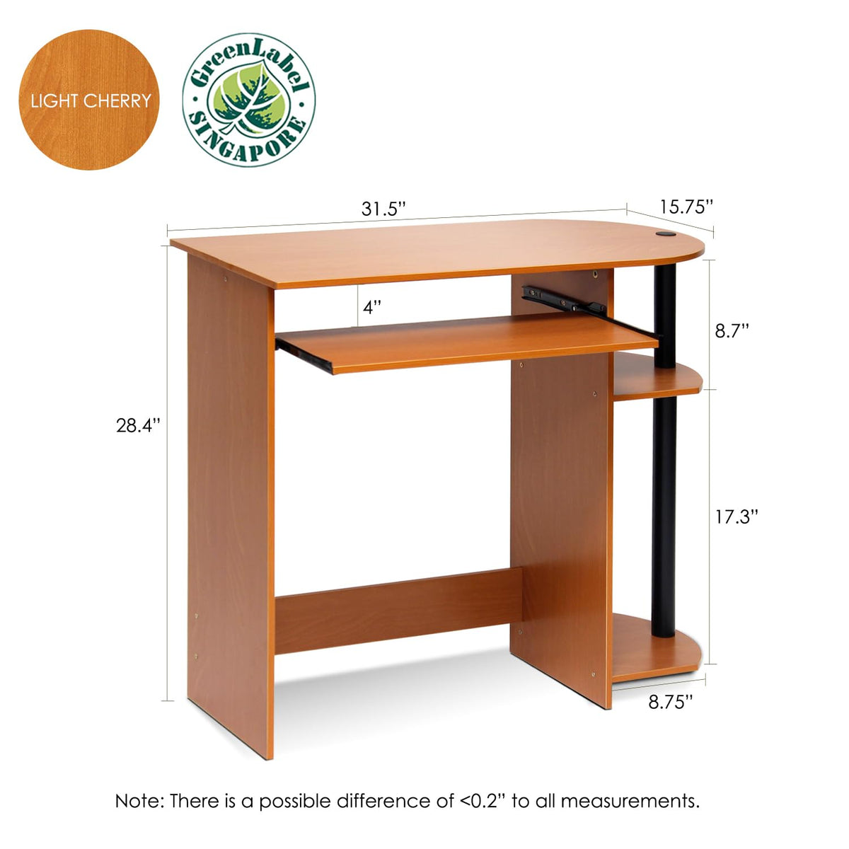 Furinno SIMPLISTIC 80cm Wide Gaming Desk with Keyboard Tray, Light Cherry - image 2
