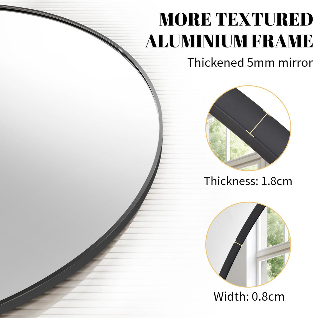 Koonmi 50cm Black Round Wall Mirror | Aluminum Alloy Frame Circle Mirror