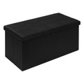 Bonlife Large Folding Storage Ottoman | Linen Footrest Bench - Black