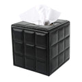 PU Leather Tissue Box Cover – Modern Cube Napkin Holder, Black