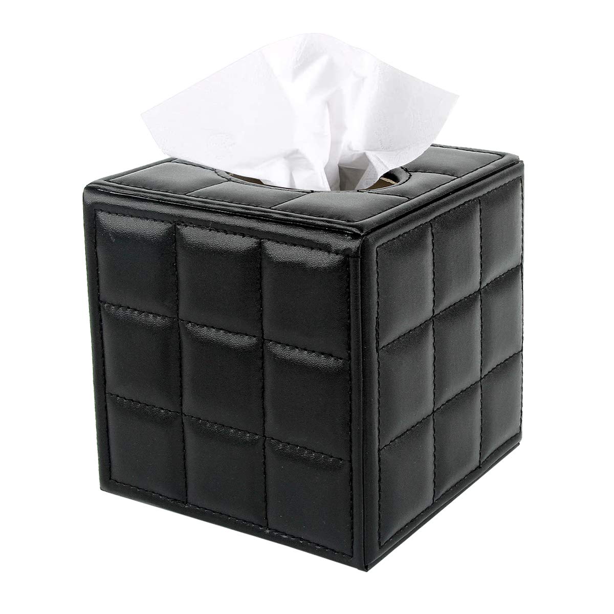 PU Leather Tissue Box Cover – Modern Cube Napkin Holder, Black