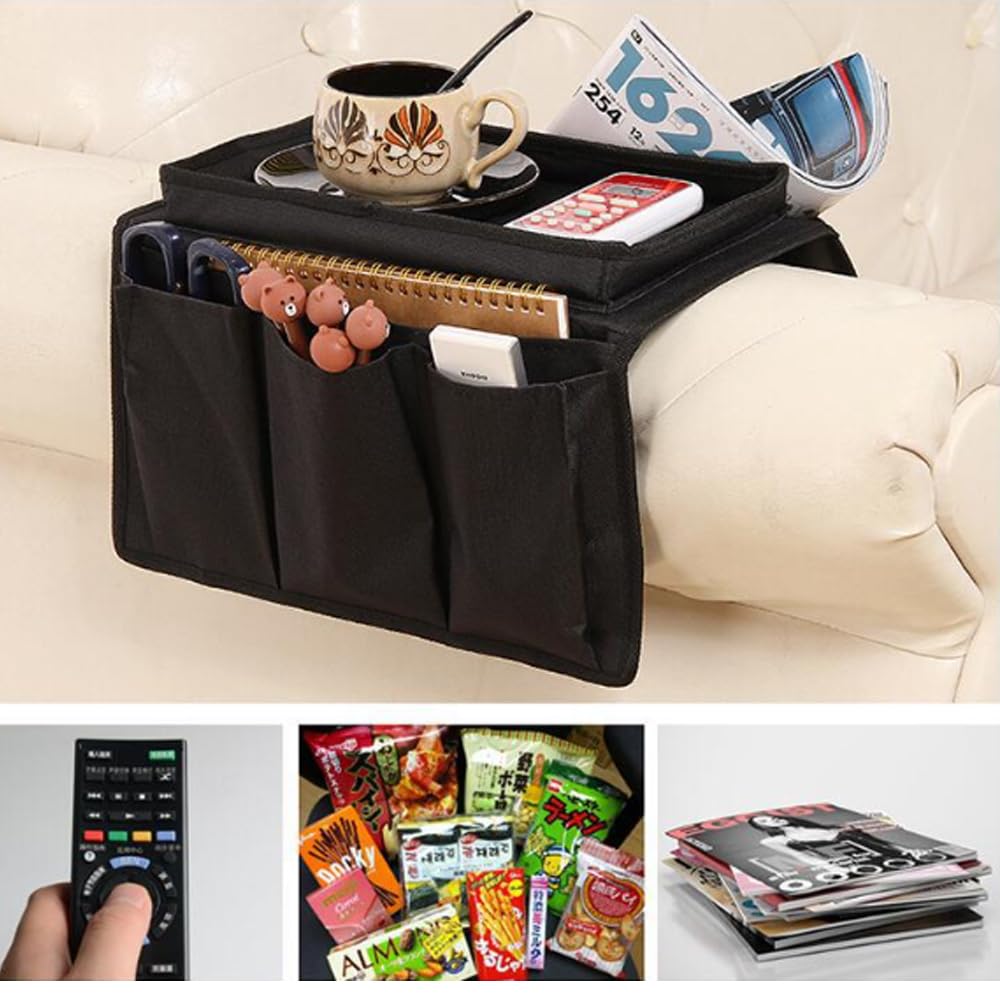 DZOZO Sofa Chair Couch Armrest Organizer Remote Control Holder Caddy Handset Holder Armchair Storage Bag with Cup Holder for Tablet, Phone, Pad, Book - image 5