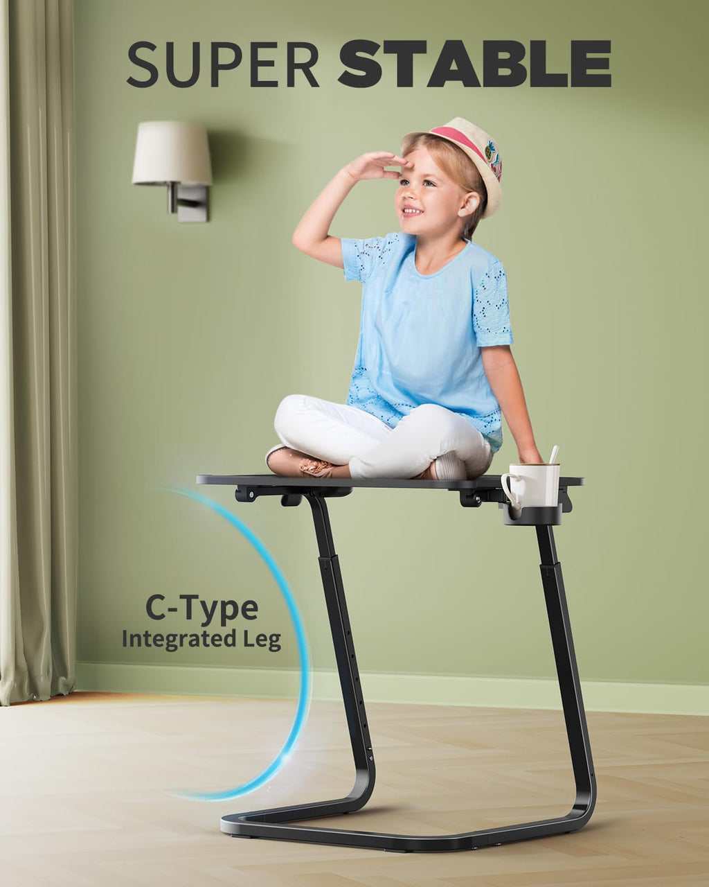 SAIJI Overbed Table – Adjustable Laptop Desk for Sofa with Tablet Slot