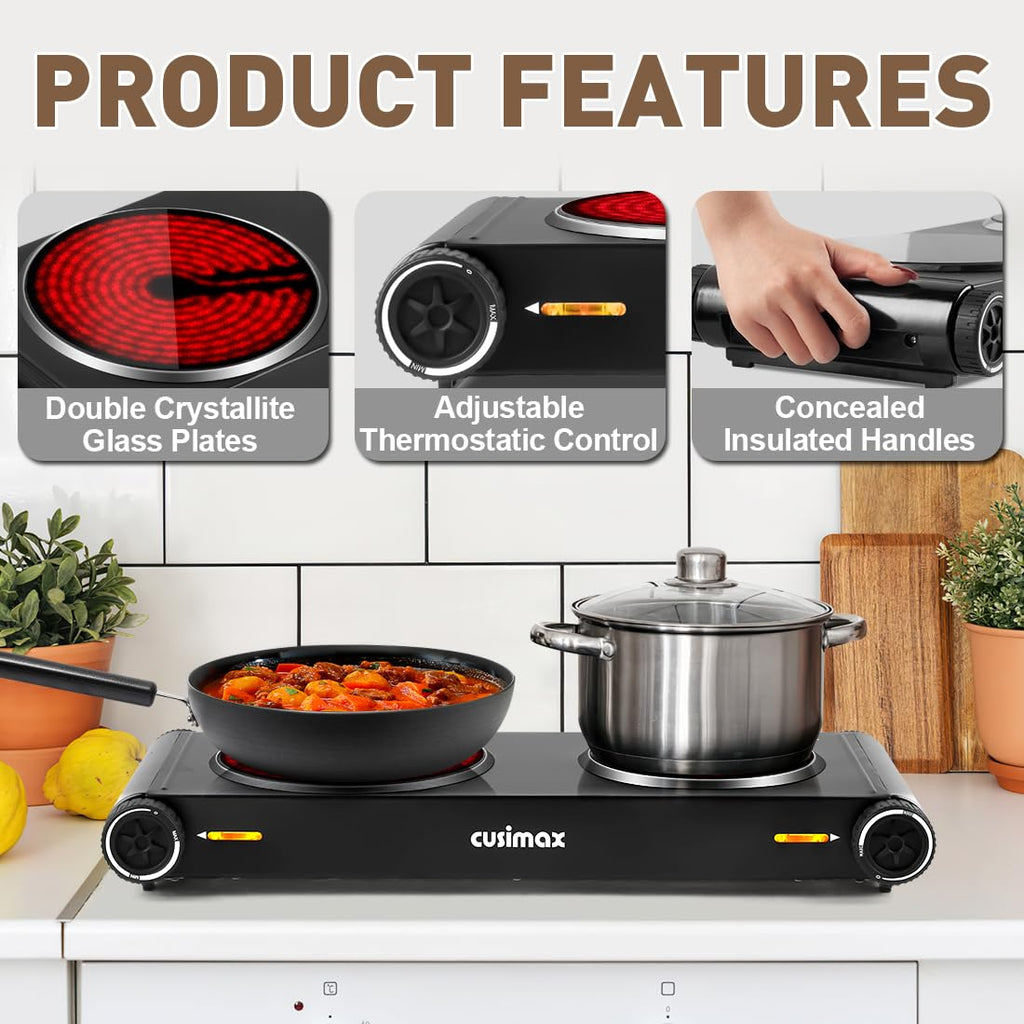 CUSIMAX 2400W Double Infrared Electric Hob | Portable Hot Plate Cooktop