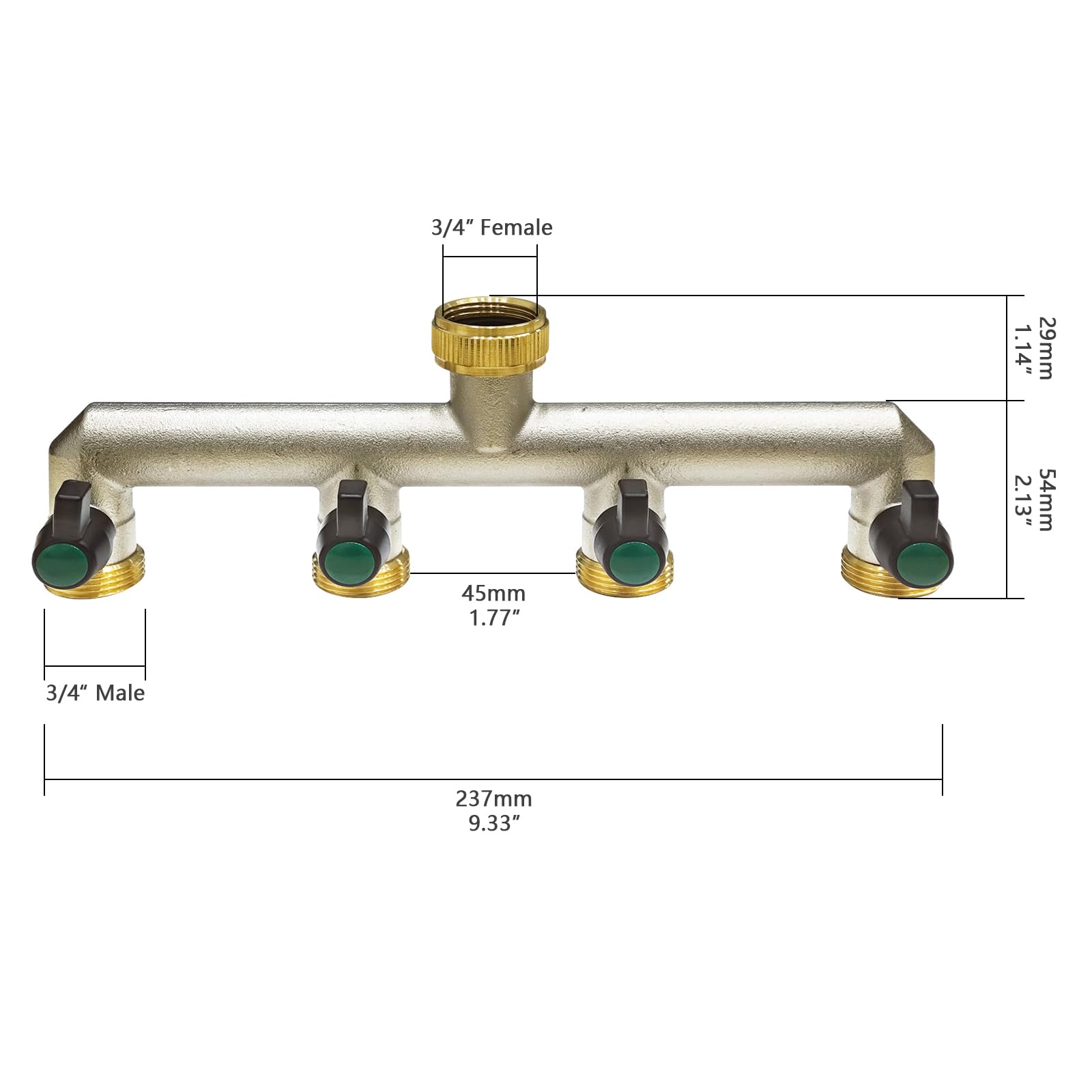 Photener 4-Way Brass Garden Hose Splitter | 3/4" Tap Connector Manifold