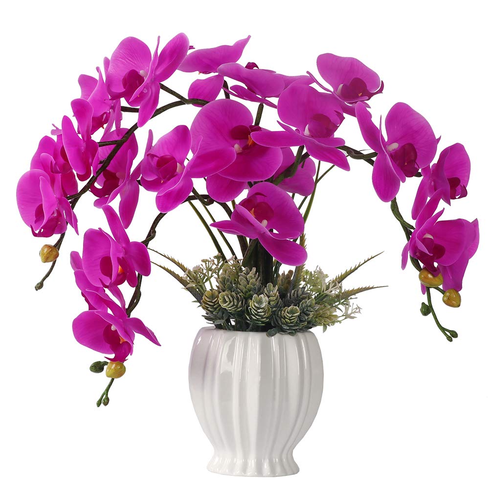 LESING Real Touch Artificial White Orchid in Ceramic Vase - 15.5"