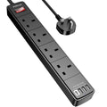 POWSAF Extension Lead – 4 Way Power Strip with 4 USB Ports & 2M Cable