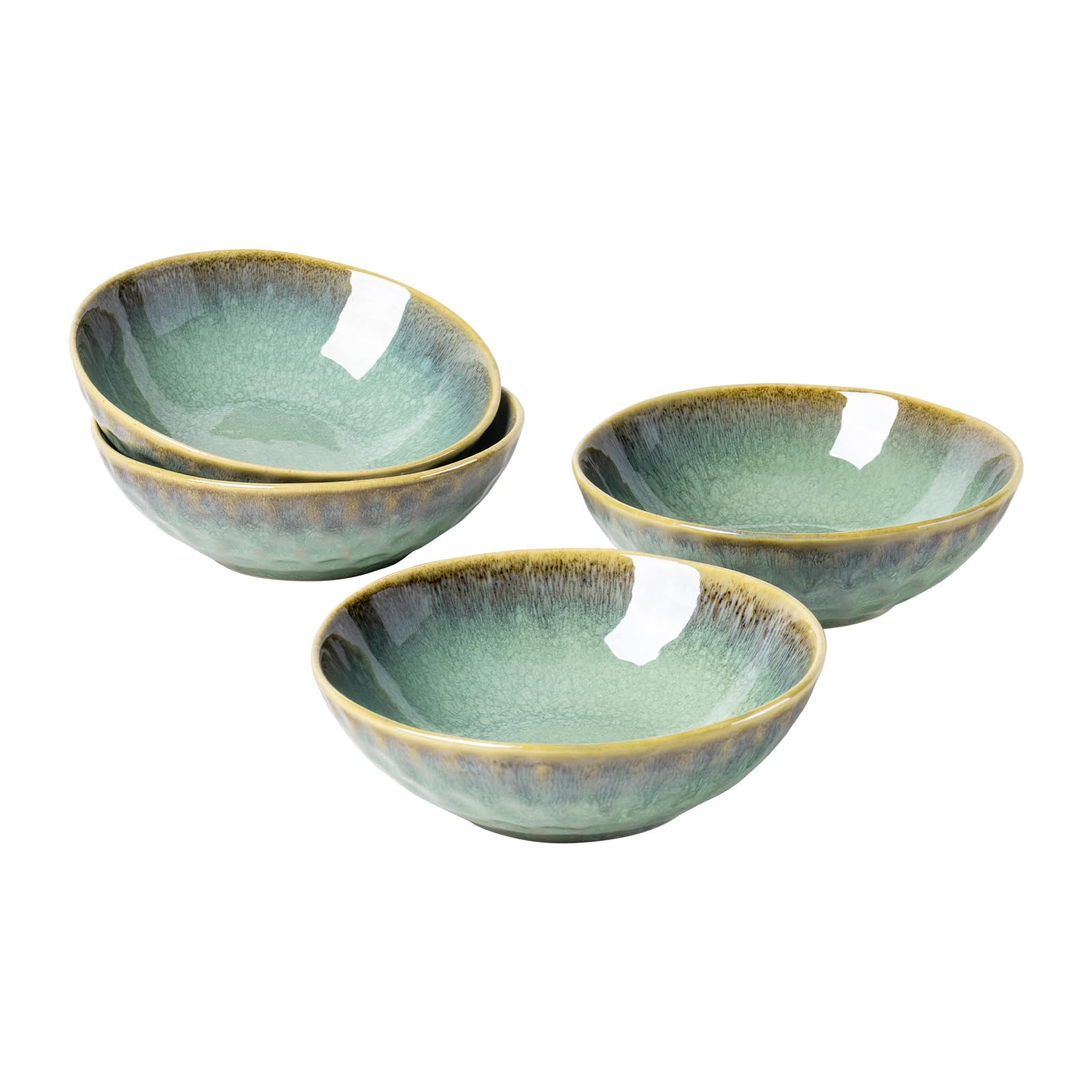 Henten Home Ceramic Cereal Bowls – 25oz Retro Green Stoneware Set of 4