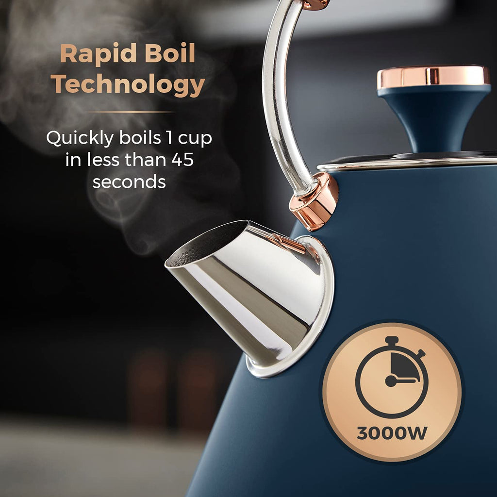 Tower Cavaletto Pyramid Kettle | 1.7L Rapid Boil | Midnight Blue & Rose Gold
